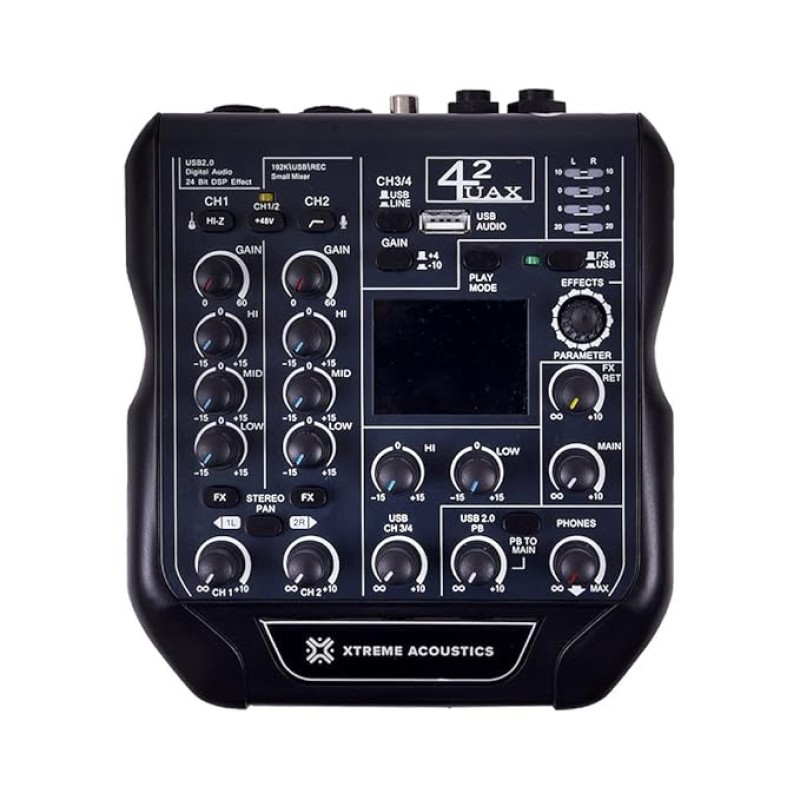Xtreme Acoustics XAMX42 4 Channel Audio Mixer Interface with 192Khz Sampling Rate, Dual Track Recording, MP3 Input and 24Bit DSP FX Processor for Studio Youtube Recording, DJ Mixing, Karaoke Singing Xtreme Acoustics XAMX42 4 Channel Audio Mixer Interface with 192Khz Sampling Rate, Dual Track Recording, MP3 Input and 24Bit DSP FX Processor for Studio Youtube Recording, DJ Mixing, Karaoke Singing