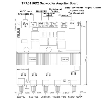 ThreeH Wireless Subwoofer Amplifier Board, Treble and Bass Control, Dual TPA3116D2 Chips for 2.1 Channel High Power (Max 200W) Output ThreeH Wireless Subwoofer Amplifier Board, Treble and Bass Control, Dual TPA3116D2 Chips for 2.1 Channel High Power (Max 200W) Output