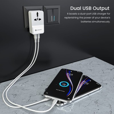 Portronics Adapto III Dual USB Adapter with 1 AC Power Socket 3.4Amp Total Output for Smartphones (White) Portronics Adapto III Dual USB Adapter with 1 AC Power Socket 3.4Amp Total Output for Smartphones (White)