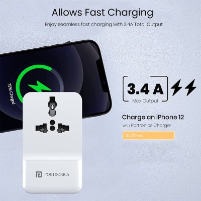 Portronics Adapto III Dual USB Adapter with 1 AC Power Socket 3.4Amp Total Output for Smartphones (White) Portronics Adapto III Dual USB Adapter with 1 AC Power Socket 3.4Amp Total Output for Smartphones (White)
