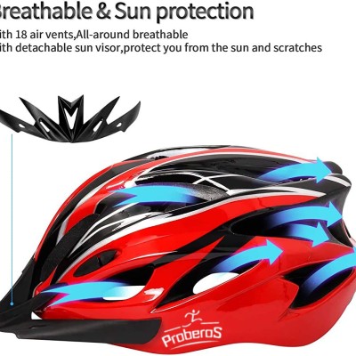 PROBEROS® Bicycle Helmet with Adjustable Lightweight Mountain Helmet for Cycling for Men and Women, Cycling Helmet(Red)