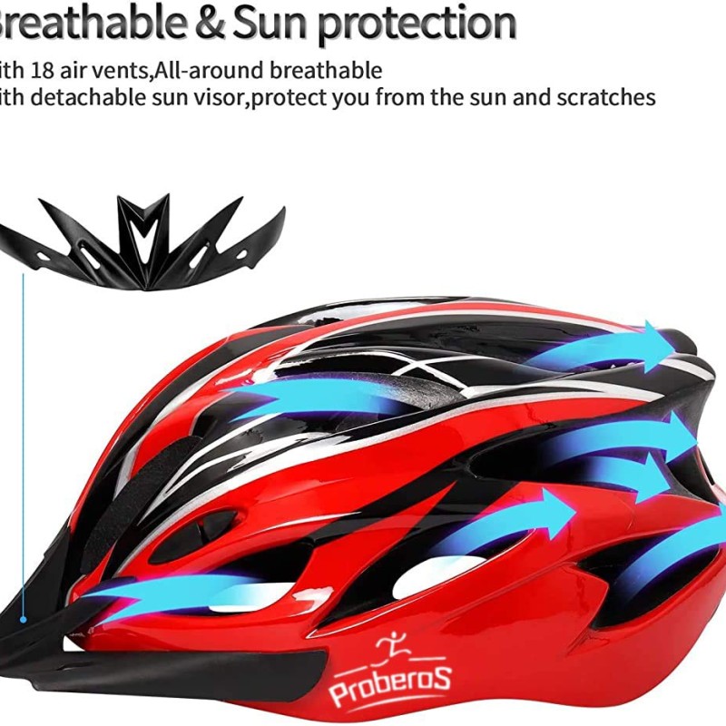 PROBEROS® Bicycle Helmet with Adjustable Lightweight Mountain Helmet for Cycling for Men and Women, Cycling Helmet(Red) PROBEROS® Bicycle Helmet with Adjustable Lightweight Mountain Helmet for Cycling for Men and Women, Cycling Helmet(Red)