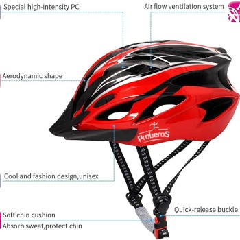 PROBEROS® Bicycle Helmet with Adjustable Lightweight Mountain Helmet for Cycling for Men and Women, Cycling Helmet(Red)