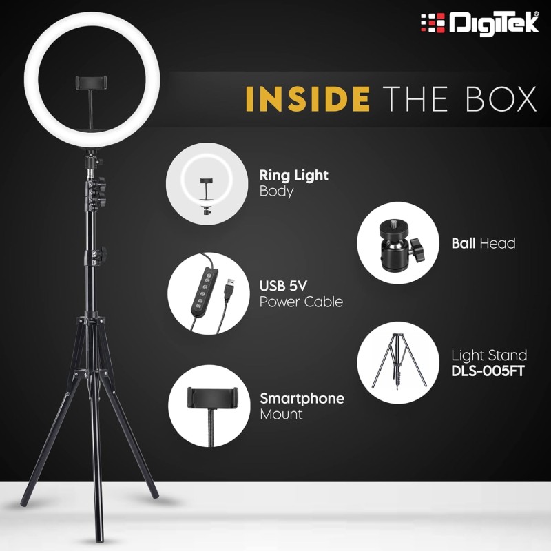 DIGITEK® (DRL-15C RGB) LED RGB Ring Light with Stand for YouTube, Photo-Shoot, Video Shoot, Live Stream, Makeup & More, Compatible with iPhone/Android Phones & Camera DIGITEK® (DRL-15C RGB) LED RGB Ring Light with Stand for YouTube, Photo-Shoot, Video Shoot, Live Stream, Makeup & More, Compatible with iPhone/Android Phones & Camera