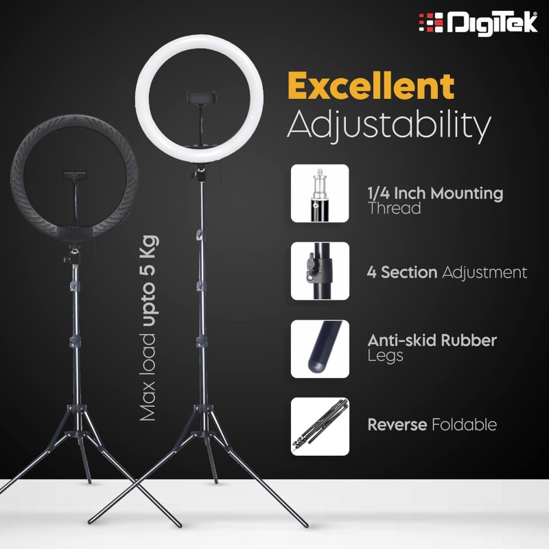 DIGITEK® (DRL-15C RGB) LED RGB Ring Light with Stand for YouTube, Photo-Shoot, Video Shoot, Live Stream, Makeup & More, Compatible with iPhone/Android Phones & Camera DIGITEK® (DRL-15C RGB) LED RGB Ring Light with Stand for YouTube, Photo-Shoot, Video Shoot, Live Stream, Makeup & More, Compatible with iPhone/Android Phones & Camera
