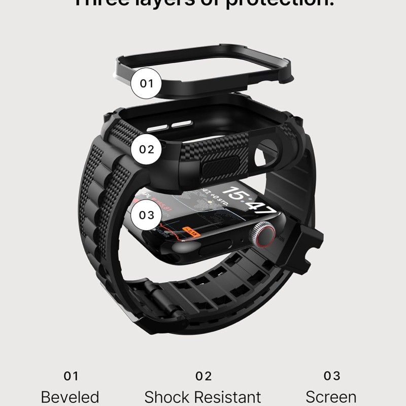 Fullmosa Watch Bands 44mm, Rugged iWatch Band Silicone with Screen Protector and Bumper Case for Men, Compatible with Apple Watch Series 6/5/4/SE 2nd Generation/SE (44mm, Black) Fullmosa Watch Bands 44mm, Rugged iWatch Band Silicone with Screen Protector and Bumper Case for Men, Compatible with Apple Watch Series 6/5/4/SE 2nd Generation/SE (44mm, Black)