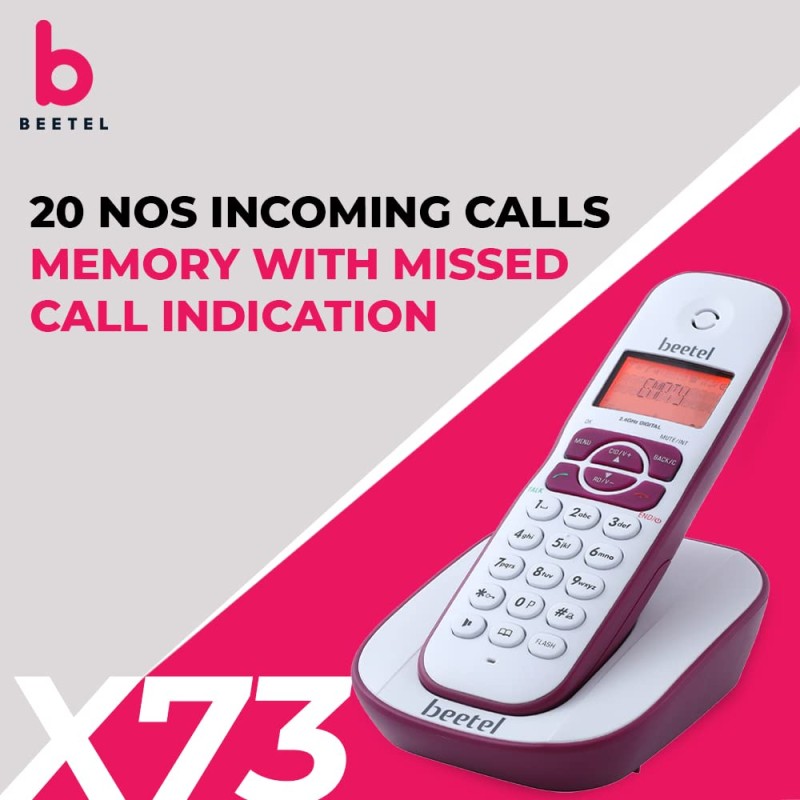 Beetel X73N Cordless 2.4Ghz Cordless Landline Phone with Caller ID Display, 2-Way Speaker Phone with Volume Controls, Auto Answer, Alarm Function, Stylish Design (Red/White)(X73N) Beetel X73N Cordless 2.4Ghz Cordless Landline Phone with Caller ID Display, 2-Way Speaker Phone with Volume Controls, Auto Answer, Alarm Function, Stylish Design (Red/White)(X73N)