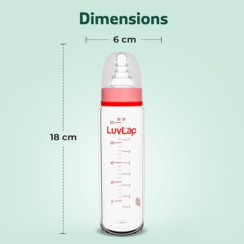 LuvLap Essential Slim Neck Glass Feeding Bottle, 250ml, 3m+ / Infants/Toddler Upto 3 Years, Madeof Borosilicate Glass, BPA Free, Ergonomic Shape is Easy to Hold, with Anti Colic Nipple, Pack of 2 LuvLap Essential Slim Neck Glass Feeding Bottle, 250ml, 3m+ / Infants/Toddler Upto 3 Years, Madeof Borosilicate Glass, BPA Free, Ergonomic Shape is Easy to Hold, with Anti Colic Nipple, Pack of 2