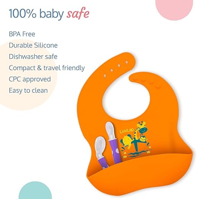 LuvLap Silicone Baby Bib for Feeding & Weaning Babies & Toddlers, Waterproof, Washable & Reusable, Non Messy Easy Cleaning, No Bad Odour, Adjustable Neckline with Buttons LuvLap Silicone Baby Bib for Feeding & Weaning Babies & Toddlers, Waterproof, Washable & Reusable, Non Messy Easy Cleaning, No Bad Odour, Adjustable Neckline with Buttons