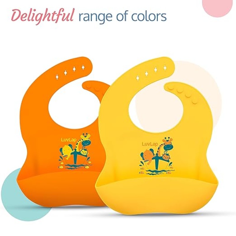 LuvLap Silicone Baby Bib for Feeding & Weaning Babies & Toddlers, Waterproof, Washable & Reusable, Non Messy Easy Cleaning, No Bad Odour, Adjustable Neckline with Buttons LuvLap Silicone Baby Bib for Feeding & Weaning Babies & Toddlers, Waterproof, Washable & Reusable, Non Messy Easy Cleaning, No Bad Odour, Adjustable Neckline with Buttons