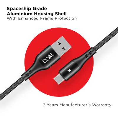 boAt Micro USB 600 Smart Auto Disconnecting Cable with LED Indicator, Stress Resistant, 3A Fast Charging & 480mbps Data Transmission, 10000+ Bends Lifespan & Extended 1.5m Length(Mercurial Black)