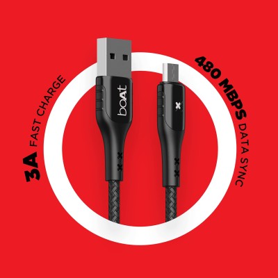 boAt Micro USB 600 Smart Auto Disconnecting Cable with LED Indicator, Stress Resistant, 3A Fast Charging & 480mbps Data Transmission, 10000+ Bends Lifespan & Extended 1.5m Length(Mercurial Black)