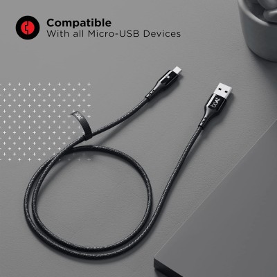boAt Micro USB 600 Smart Auto Disconnecting Cable with LED Indicator, Stress Resistant, 3A Fast Charging & 480mbps Data Transmission, 10000+ Bends Lifespan & Extended 1.5m Length(Mercurial Black)