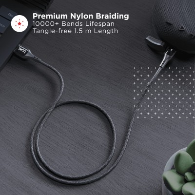 boAt Micro USB 600 Smart Auto Disconnecting Cable with LED Indicator, Stress Resistant, 3A Fast Charging & 480mbps Data Transmission, 10000+ Bends Lifespan & Extended 1.5m Length(Mercurial Black)