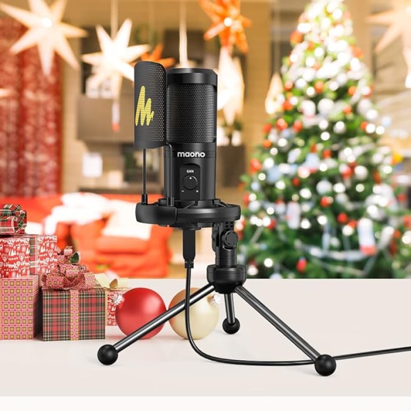 MAONO AU-PM461TS Condenser USB Mic for PC, YouTube Recording, Gaming, Podcasting. All-in-one Microphone Kit with Mic Gain, Metal Pop Filter, and Shock Mount, Black MAONO AU-PM461TS Condenser USB Mic for PC, YouTube Recording, Gaming, Podcasting. All-in-one Microphone Kit with Mic Gain, Metal Pop Filter, and Shock Mount, Black