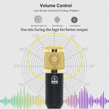 ZHIZUKA BM800 Condenser Microphone Set V8 Sound Card Mixer Amplifier Voice Changer Audio Interface | Singing Smule Live Streaming Podcast Broadcasting (3.5mm Mic + Sound Card, Gold)