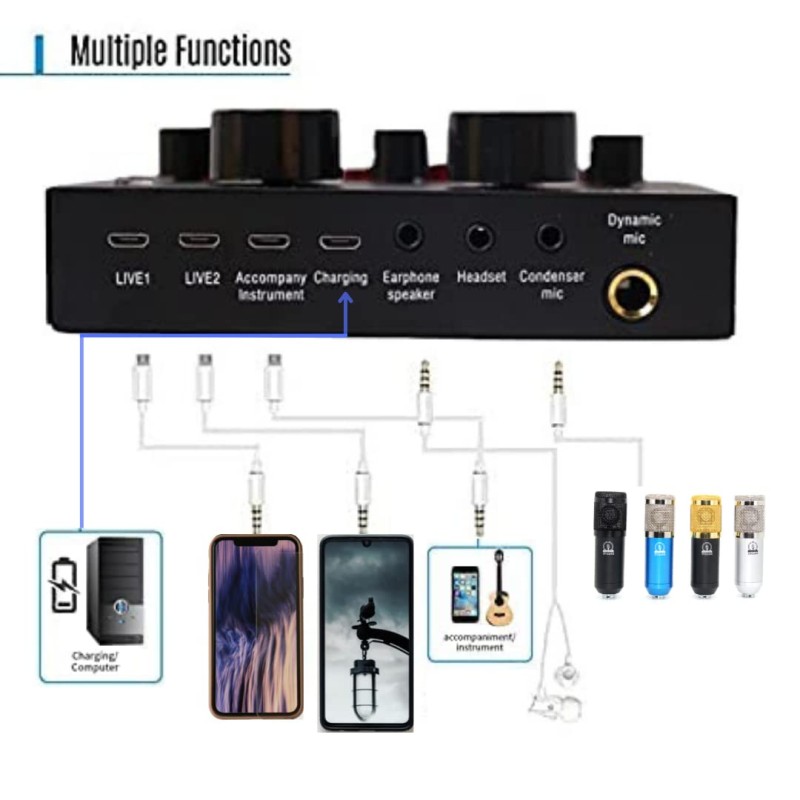 ZHIZUKA Condenser USB Microphone Set V8 Sound Card Mixer Amplifier Voice Changer Audio Interface | Singing Smule Live Streaming Podcast Broadcasting (3.5 Mm Mic + Sound Card, Black) ZHIZUKA Condenser USB Microphone Set V8 Sound Card Mixer Amplifier Voice Changer Audio Interface | Singing Smule Live Streaming Podcast Broadcasting (3.5 Mm Mic + Sound Card, Black)