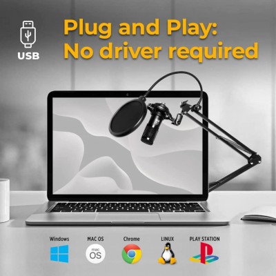ZHIZUKA Condenser USB Microphone Set V8 Sound Card Mixer Amplifier Voice Changer Audio Interface | Singing Smule Live Streaming Podcast Broadcasting (3.5 Mm Mic + Sound Card, Black)