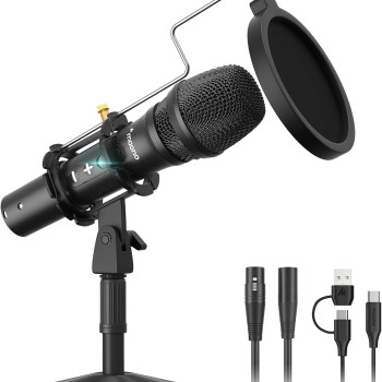Maono AU-HD300T USB/XLR Dynamic Mic for Singing, PC, YouTube Recording. Professional Microphone with 0-Latency Monitoring, Volume Control, Adjustable Mic Stand, Shock Mount and Pop Filter, Black