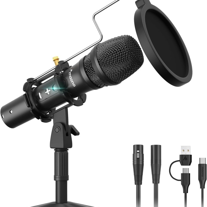 Maono AU-HD300T USB/XLR Dynamic Mic for Singing, PC, YouTube Recording. Professional Microphone with 0-Latency Monitoring, Volume Control, Adjustable Mic Stand, Shock Mount and Pop Filter, Black Maono AU-HD300T USB/XLR Dynamic Mic for Singing, PC, YouTube Recording. Professional Microphone with 0-Latency Monitoring, Volume Control, Adjustable Mic Stand, Shock Mount and Pop Filter, Black