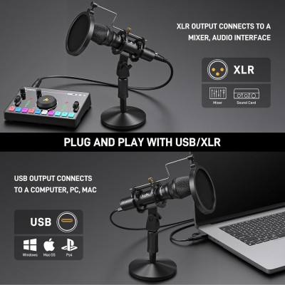 Maono AU-HD300T USB/XLR Dynamic Mic for Singing, PC, YouTube Recording. Professional Microphone with 0-Latency Monitoring, Volume Control, Adjustable Mic Stand, Shock Mount and Pop Filter, Black Maono AU-HD300T USB/XLR Dynamic Mic for Singing, PC, YouTube Recording. Professional Microphone with 0-Latency Monitoring, Volume Control, Adjustable Mic Stand, Shock Mount and Pop Filter, Black