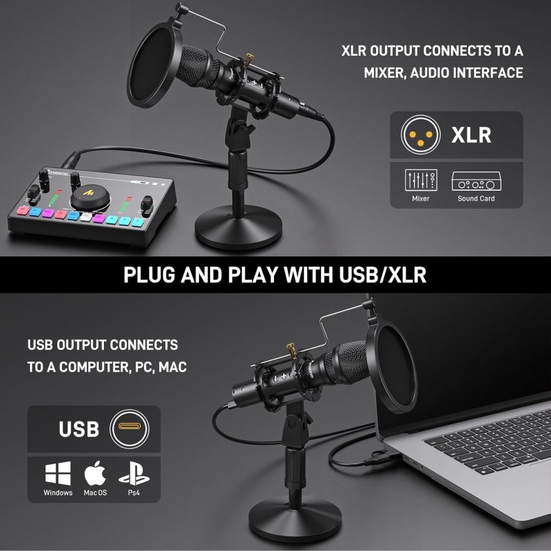 Maono AU-HD300T USB/XLR Dynamic Mic for Singing, PC, YouTube Recording. Professional Microphone with 0-Latency Monitoring, Volume Control, Adjustable Mic Stand, Shock Mount and Pop Filter, Black Maono AU-HD300T USB/XLR Dynamic Mic for Singing, PC, YouTube Recording. Professional Microphone with 0-Latency Monitoring, Volume Control, Adjustable Mic Stand, Shock Mount and Pop Filter, Black