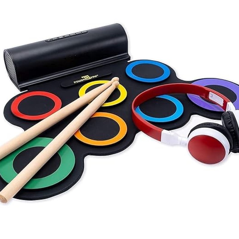 Powerpak G3001L-R Electronic Drum Kit | Built-In Li-Battery 2000mAh & Roll Up Drum Pad | Portable Rechargeable with Built-In Dual Speaker | 2x Pedals/2x Sticks/1x Headphone (Rainbow) Powerpak G3001L-R Electronic Drum Kit | Built-In Li-Battery 2000mAh & Roll Up Drum Pad | Portable Rechargeable with Built-In Dual Speaker | 2x Pedals/2x Sticks/1x Headphone (Rainbow)
