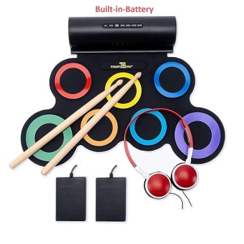 Powerpak G3001L-R Electronic Drum Kit | Built-In Li-Battery 2000mAh & Roll Up Drum Pad | Portable Rechargeable with Built-In Dual Speaker | 2x Pedals/2x Sticks/1x Headphone (Rainbow) Powerpak G3001L-R Electronic Drum Kit | Built-In Li-Battery 2000mAh & Roll Up Drum Pad | Portable Rechargeable with Built-In Dual Speaker | 2x Pedals/2x Sticks/1x Headphone (Rainbow)