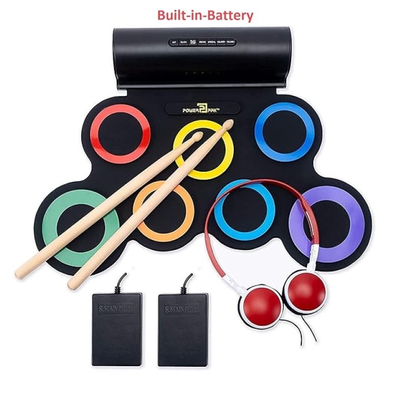 Powerpak G3001L-R Electronic Drum Kit | Built-In Li-Battery 2000mAh & Roll Up Drum Pad | Portable Rechargeable with Built-In Dual Speaker | 2x Pedals/2x Sticks/1x Headphone (Rainbow) Powerpak G3001L-R Electronic Drum Kit | Built-In Li-Battery 2000mAh & Roll Up Drum Pad | Portable Rechargeable with Built-In Dual Speaker | 2x Pedals/2x Sticks/1x Headphone (Rainbow)