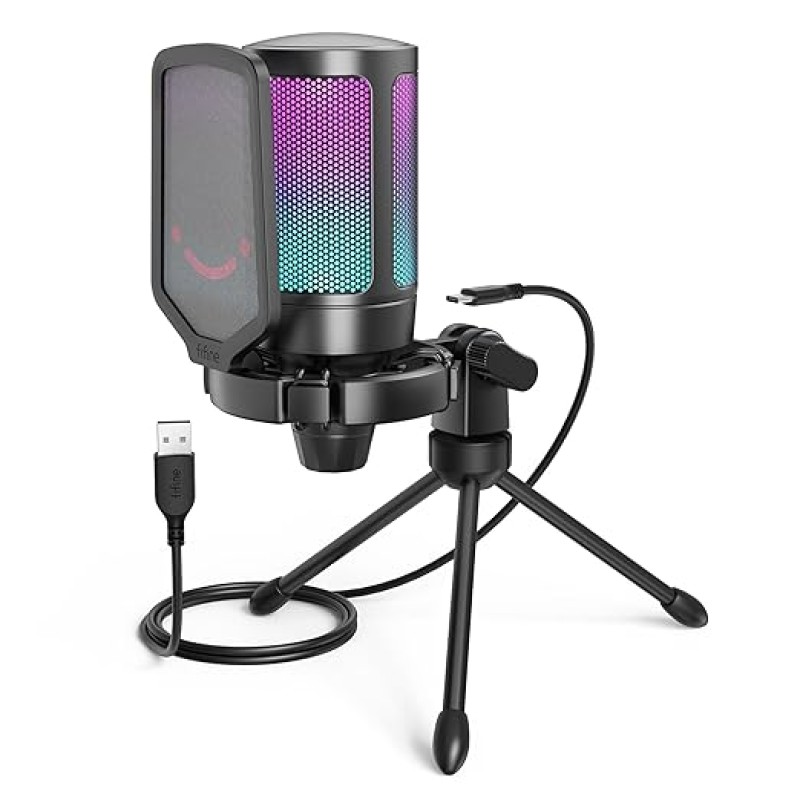 Fifine A6V USB Gaming Condenser Microphone with RGB, Quick Mute, Pop Filter, Shock Mount & Gain Control � Ideal for PC, PS5, Streaming, Discord, Twitch, Podcasts & Videos (Black) Fifine A6V USB Gaming Condenser Microphone with RGB, Quick Mute, Pop Filter, Shock Mount & Gain Control � Ideal for PC, PS5, Streaming, Discord, Twitch, Podcasts & Videos (Black)