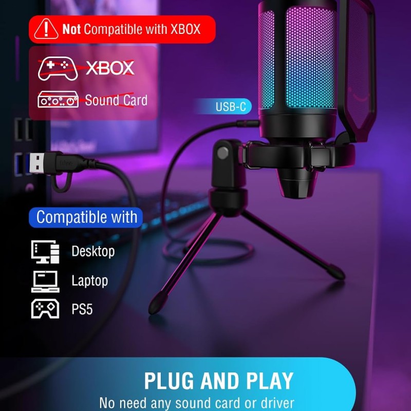 Fifine A6V USB Gaming Condenser Microphone with RGB, Quick Mute, Pop Filter, Shock Mount & Gain Control � Ideal for PC, PS5, Streaming, Discord, Twitch, Podcasts & Videos (Black) Fifine A6V USB Gaming Condenser Microphone with RGB, Quick Mute, Pop Filter, Shock Mount & Gain Control � Ideal for PC, PS5, Streaming, Discord, Twitch, Podcasts & Videos (Black)