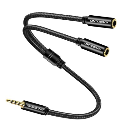 Kinsound Headphone Splitter, 3.5mm TRRS Stereo Adapter Dual Headphone Auxiliary Splitter Support Mic & Audio Compatible with Smartphone, Tablet, Laptop Kinsound Headphone Splitter, 3.5mm TRRS Stereo Adapter Dual Headphone Auxiliary Splitter Support Mic & Audio Compatible with Smartphone, Tablet, Laptop