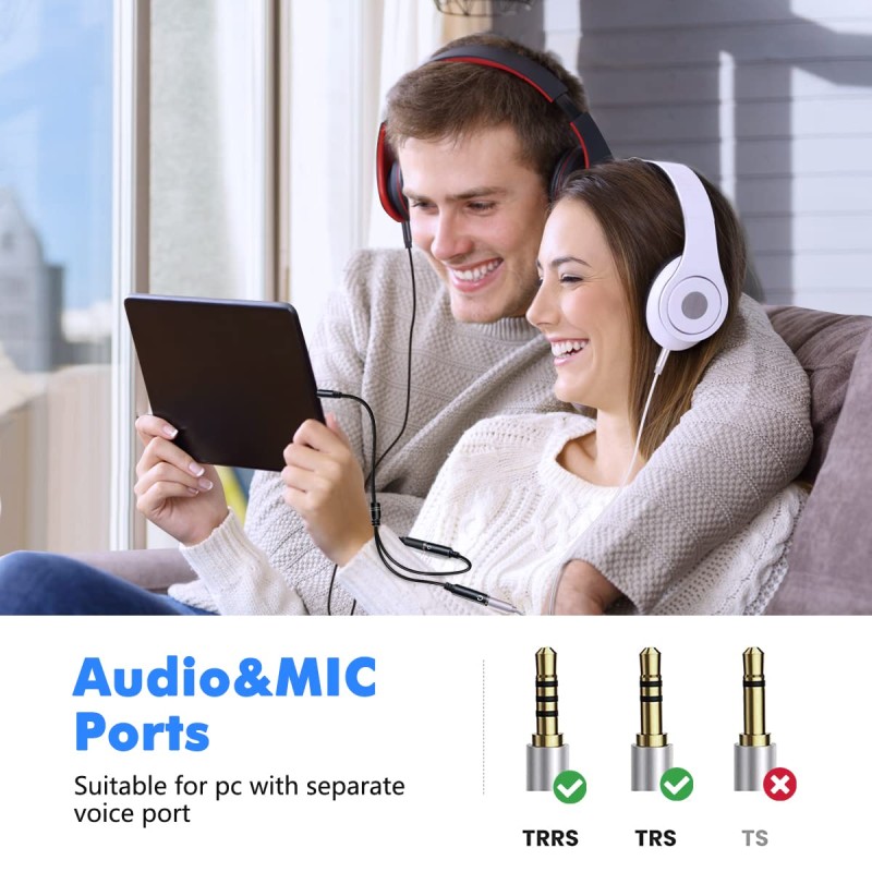 Kinsound Headphone Splitter, 3.5mm TRRS Stereo Adapter Dual Headphone Auxiliary Splitter Support Mic & Audio Compatible with Smartphone, Tablet, Laptop Kinsound Headphone Splitter, 3.5mm TRRS Stereo Adapter Dual Headphone Auxiliary Splitter Support Mic & Audio Compatible with Smartphone, Tablet, Laptop
