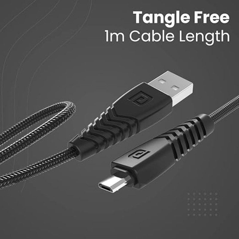 Portronics Konnect B Micro USB Cables For Fast Charging & Data Sync 3.0 Amp with PVC Heads I Nylon Braided I 1 mtr(Black)