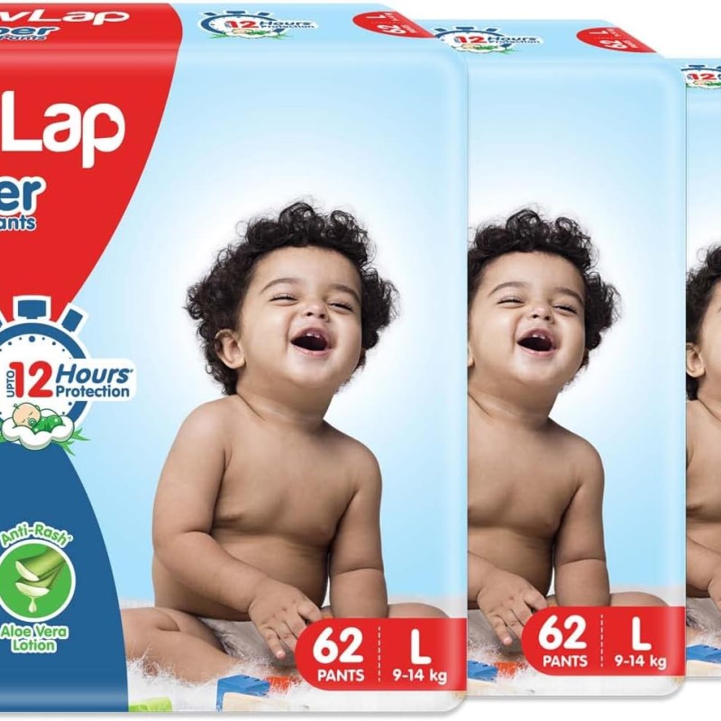 LuvLap Pant Style Baby Diapers, Large (LG) For babies of 9 to 14Kg, Pack of 3 (62 Pants x 3 = 186 Pants),with Aloe Vera Lotion for rash protection, with upto 12hr protection, Diapers LuvLap Pant Style Baby Diapers, Large (LG) For babies of 9 to 14Kg, Pack of 3 (62 Pants x 3 = 186 Pants),with Aloe Vera Lotion for rash protection, with upto 12hr protection, Diapers