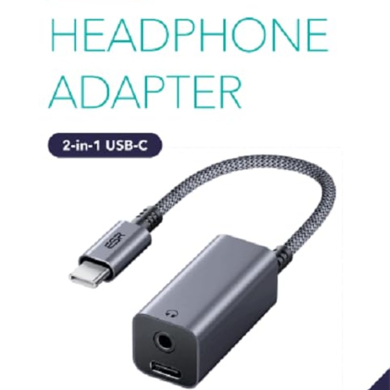 ESR USB Type C Headphone Adapter, 2-in-1 USB C to 3.5 mm Headphone Jack Adapter with PD Fast Charging, Portable Design, Compatible with Galaxy S22/S21/S20/Note20, iPad 10/Air 5/Mini 6/Pro ESR USB Type C Headphone Adapter, 2-in-1 USB C to 3.5 mm Headphone Jack Adapter with PD Fast Charging, Portable Design, Compatible with Galaxy S22/S21/S20/Note20, iPad 10/Air 5/Mini 6/Pro
