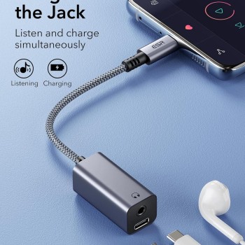 ESR USB Type C Headphone Adapter, 2-in-1 USB C to 3.5 mm Headphone Jack Adapter with PD Fast Charging, Portable Design, Compatible with Galaxy S22/S21/S20/Note20, iPad 10/Air 5/Mini 6/Pro