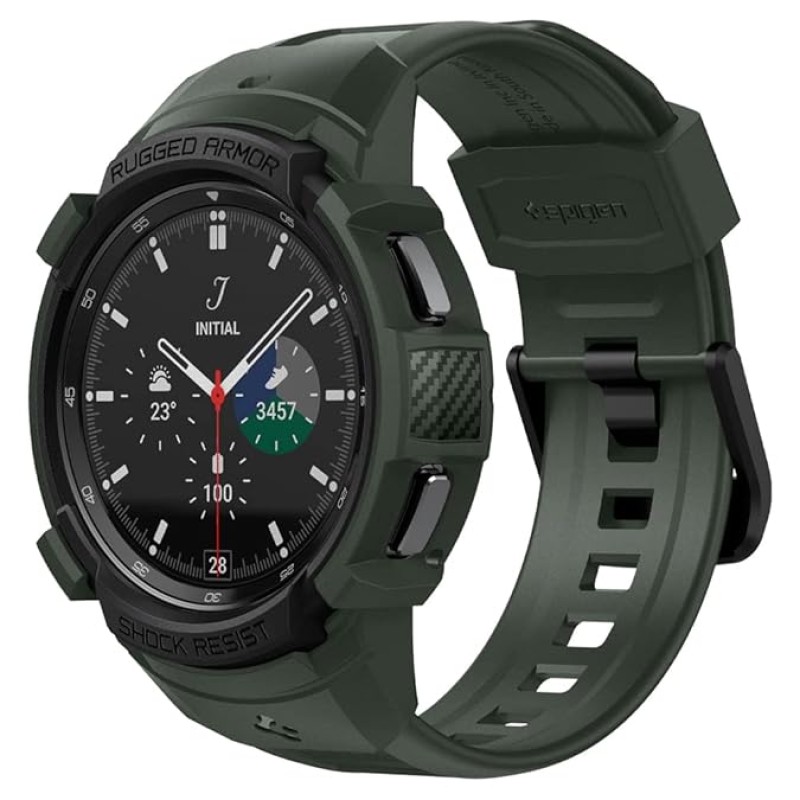 Spigen Polycarbonate, Thermoplastic Polyurethane Rugged Armor Pro Case & Strap For Galaxy Watch 4 Classic (46Mm) - Military Green Spigen Polycarbonate, Thermoplastic Polyurethane Rugged Armor Pro Case & Strap For Galaxy Watch 4 Classic (46Mm) - Military Green