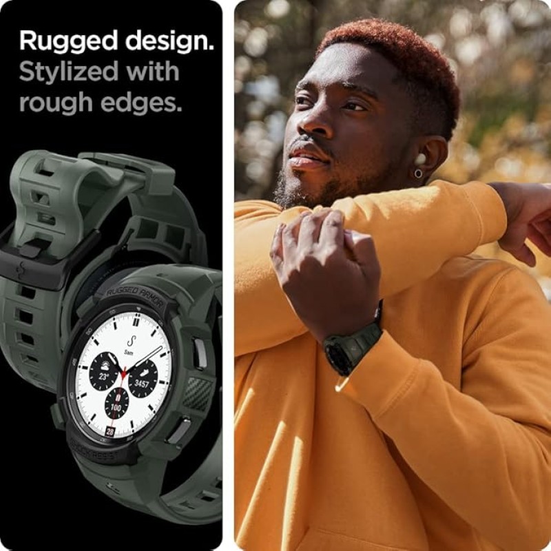 Spigen Polycarbonate, Thermoplastic Polyurethane Rugged Armor Pro Case & Strap For Galaxy Watch 4 Classic (46Mm) - Military Green Spigen Polycarbonate, Thermoplastic Polyurethane Rugged Armor Pro Case & Strap For Galaxy Watch 4 Classic (46Mm) - Military Green