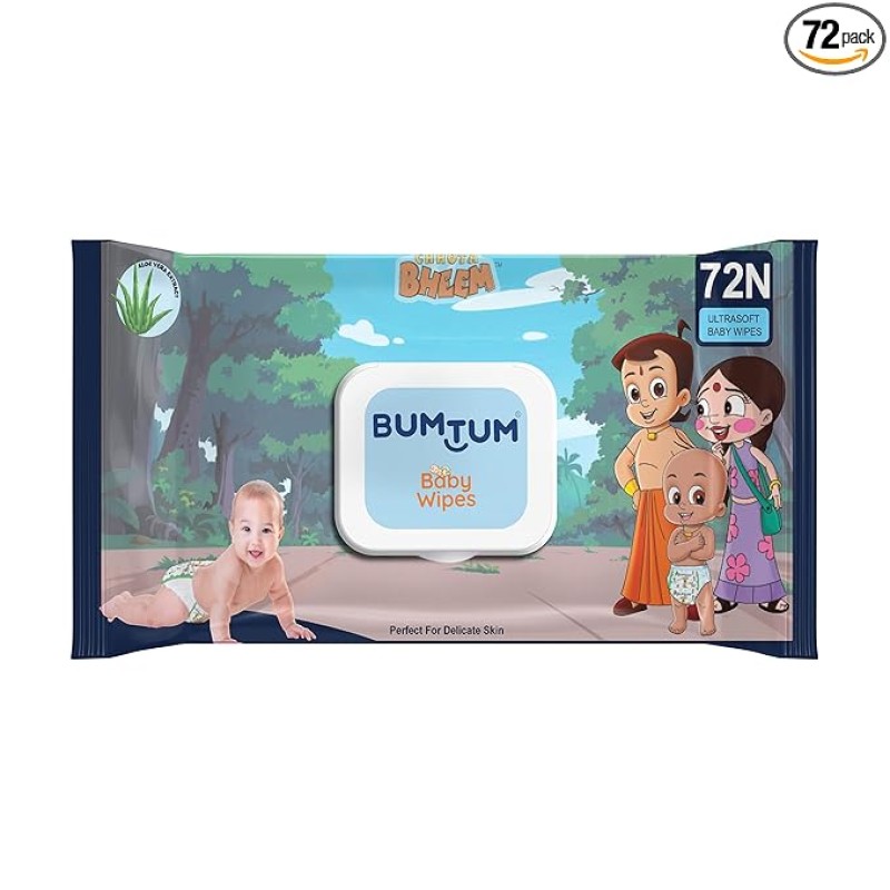Bumtum Baby Chota Bheem Gentle Soft Moisturizing Wet Wipes With Lid | Aloe Vera & Chamomile Extracts | Paraben & Sulfate Free (Pack of 1, 72 Pcs. Per Pack) Bumtum Baby Chota Bheem Gentle Soft Moisturizing Wet Wipes With Lid | Aloe Vera & Chamomile Extracts | Paraben & Sulfate Free (Pack of 1, 72 Pcs. Per Pack)