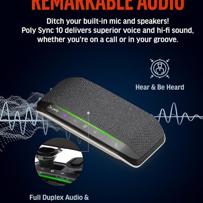 Poly Sync 10 USB Speakerphone - Two-in-One Portable Speaker for Audio/Video Conference Calls & Music - USB Powered - Works with Teams (Certified), Zoom & More - Dual-Mic, Full-Duplex Audio Poly Sync 10 USB Speakerphone - Two-in-One Portable Speaker for Audio/Video Conference Calls & Music - USB Powered - Works with Teams (Certified), Zoom & More - Dual-Mic, Full-Duplex Audio