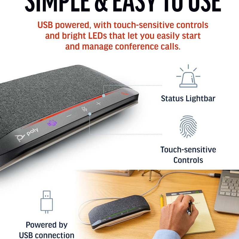 Poly Sync 10 USB Speakerphone - Two-in-One Portable Speaker for Audio/Video Conference Calls & Music - USB Powered - Works with Teams (Certified), Zoom & More - Dual-Mic, Full-Duplex Audio Poly Sync 10 USB Speakerphone - Two-in-One Portable Speaker for Audio/Video Conference Calls & Music - USB Powered - Works with Teams (Certified), Zoom & More - Dual-Mic, Full-Duplex Audio