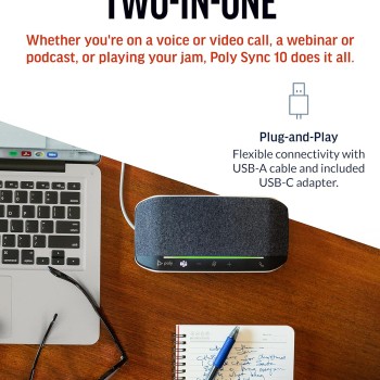 Poly Sync 10 USB Speakerphone - Two-in-One Portable Speaker for Audio/Video Conference Calls & Music - USB Powered - Works with Teams (Certified), Zoom & More - Dual-Mic, Full-Duplex Audio Poly Sync 10 USB Speakerphone - Two-in-One Portable Speaker for Audio/Video Conference Calls & Music - USB Powered - Works with Teams (Certified), Zoom & More - Dual-Mic, Full-Duplex Audio