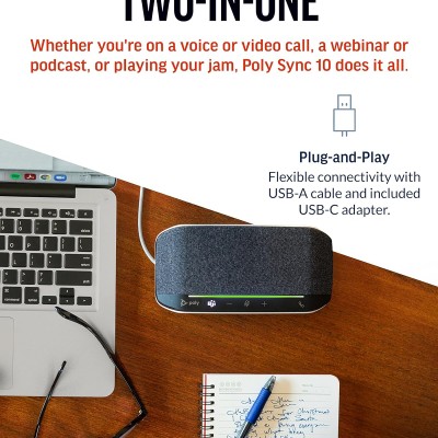 Poly Sync 10 USB Speakerphone - Two-in-One Portable Speaker for Audio/Video Conference Calls & Music - USB Powered - Works with Teams (Certified), Zoom & More - Dual-Mic, Full-Duplex Audio Poly Sync 10 USB Speakerphone - Two-in-One Portable Speaker for Audio/Video Conference Calls & Music - USB Powered - Works with Teams (Certified), Zoom & More - Dual-Mic, Full-Duplex Audio