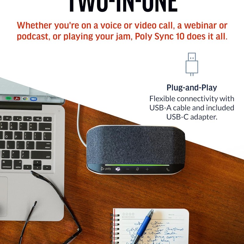 Poly Sync 10 USB Speakerphone - Two-in-One Portable Speaker for Audio/Video Conference Calls & Music - USB Powered - Works with Teams (Certified), Zoom & More - Dual-Mic, Full-Duplex Audio Poly Sync 10 USB Speakerphone - Two-in-One Portable Speaker for Audio/Video Conference Calls & Music - USB Powered - Works with Teams (Certified), Zoom & More - Dual-Mic, Full-Duplex Audio
