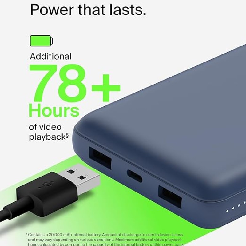 Belkin 20000 mAh Power Bank | Super Fast Charging | USB-C PD Port | 15W Charging for iPhone Series (16, 16 Pro Max), Samsung Galaxy, Google Pixel & More | 2 Years Warranty | Blue Belkin 20000 mAh Power Bank | Super Fast Charging | USB-C PD Port | 15W Charging for iPhone Series (16, 16 Pro Max), Samsung Galaxy, Google Pixel & More | 2 Years Warranty | Blue