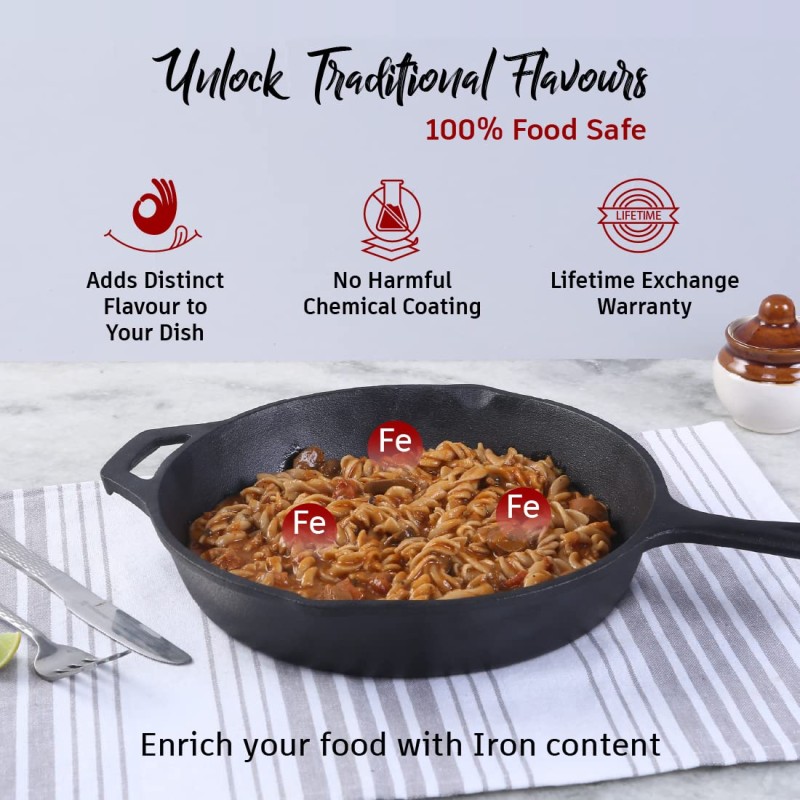 Wonderchef Forza Pre Seasoned 19 cm Cast Iron Fry Pan | with Lifetime Exchange Warranty | Black Wonderchef Forza Pre Seasoned 19 cm Cast Iron Fry Pan | with Lifetime Exchange Warranty | Black