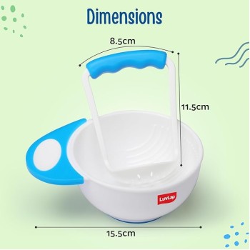 LuvLap Baby Food Grinding Cum Feeding Bowl, Portable Baby Food Masher & Serving Bowl for Baby weaning Food Preparation (Pack of 1 Set,White & Blue)