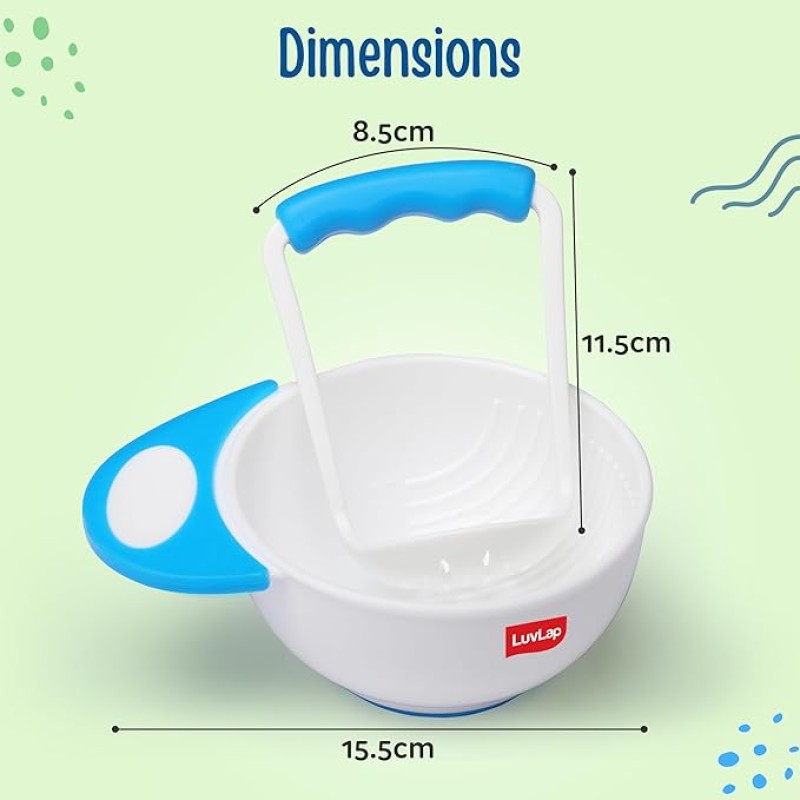 LuvLap Baby Food Grinding Cum Feeding Bowl, Portable Baby Food Masher & Serving Bowl for Baby weaning Food Preparation (Pack of 1 Set,White & Blue) LuvLap Baby Food Grinding Cum Feeding Bowl, Portable Baby Food Masher & Serving Bowl for Baby weaning Food Preparation (Pack of 1 Set,White & Blue)