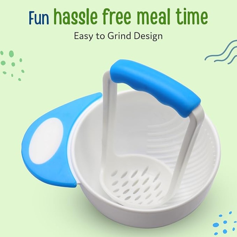 LuvLap Baby Food Grinding Cum Feeding Bowl, Portable Baby Food Masher & Serving Bowl for Baby weaning Food Preparation (Pack of 1 Set,White & Blue) LuvLap Baby Food Grinding Cum Feeding Bowl, Portable Baby Food Masher & Serving Bowl for Baby weaning Food Preparation (Pack of 1 Set,White & Blue)